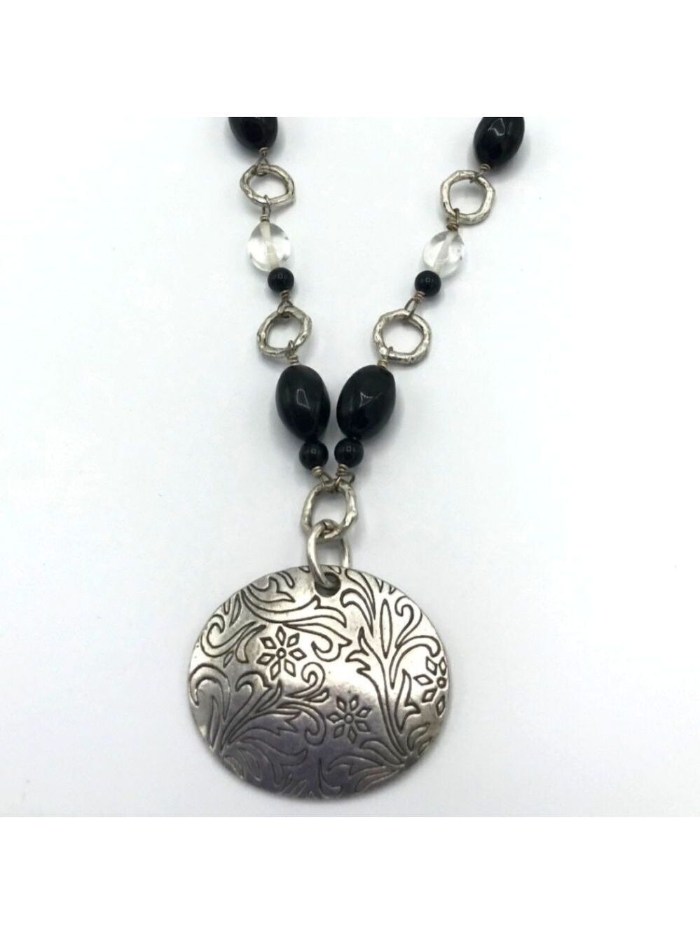 LIA SOPHIA Silver Tone Chain Large Carved Beads 15"-18"